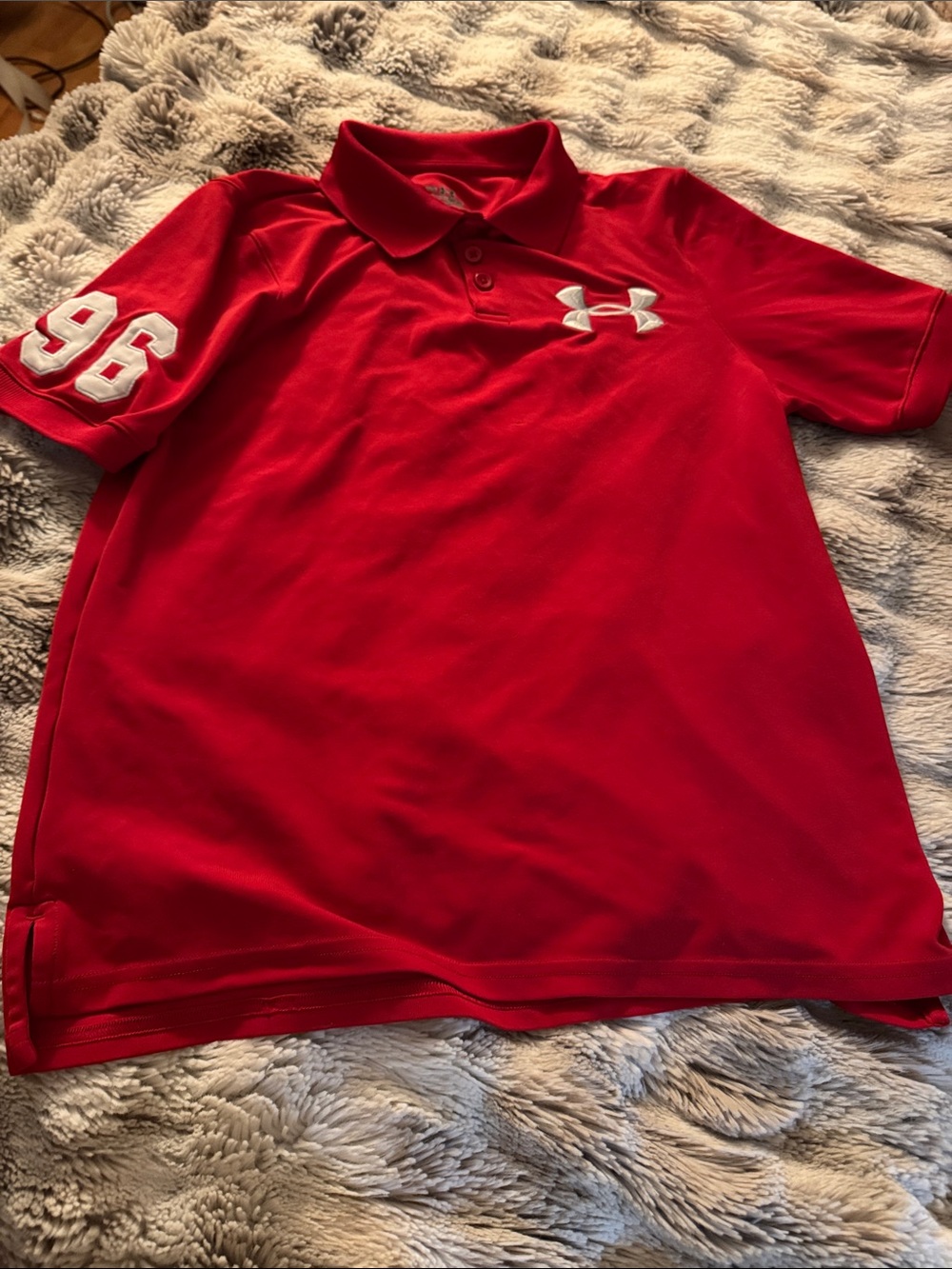 Under Armour Red Short-Sleeve Polo with Sleeve Number